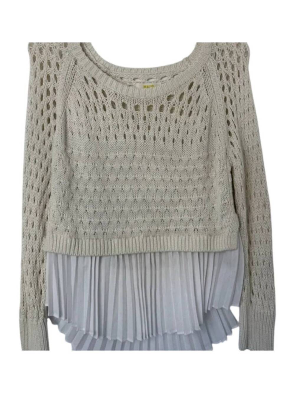NEW FATE pleated open knit sweater in oatmeal - Picture 3 of 4